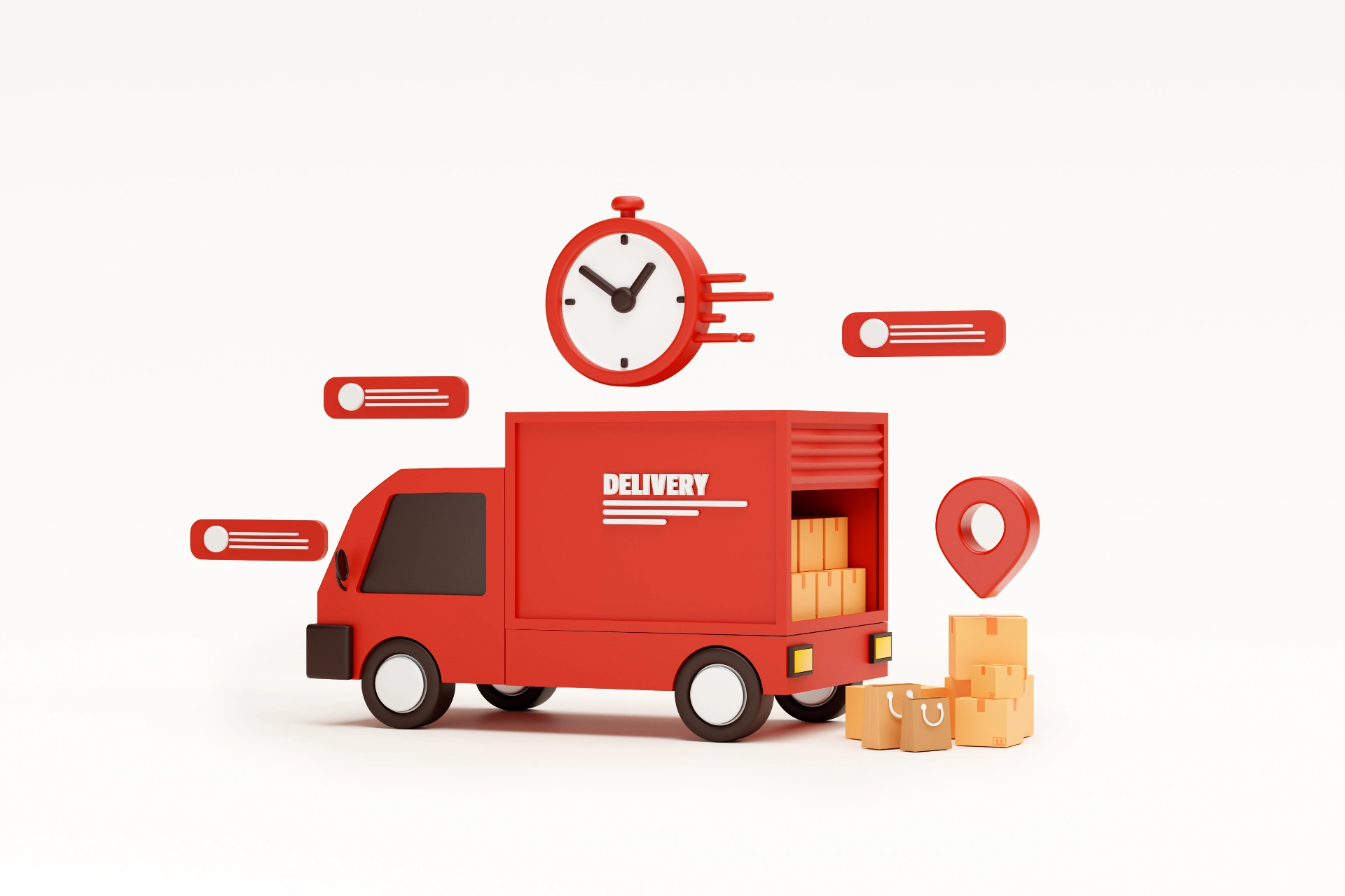 Illustration: delivery van, parcels, India map routes in brand colors